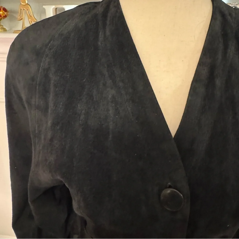 🖤 Vintage Carolyne Barton Black Suede Belted Shirt Dress – Size 4 - Picture 2 of 12